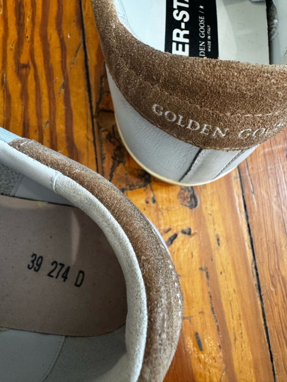 Golden Goose White Sneakers with Brown Suede Heel and Leopard Star - Picture 6 of 8